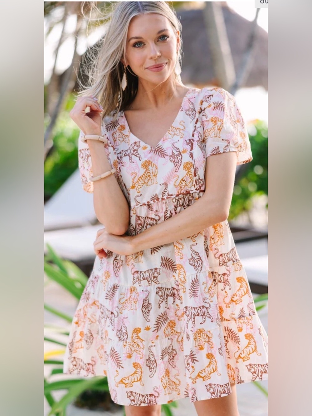 Umgee Feeling Fierce Pink Tiger Print V-Neck Tiered Dress